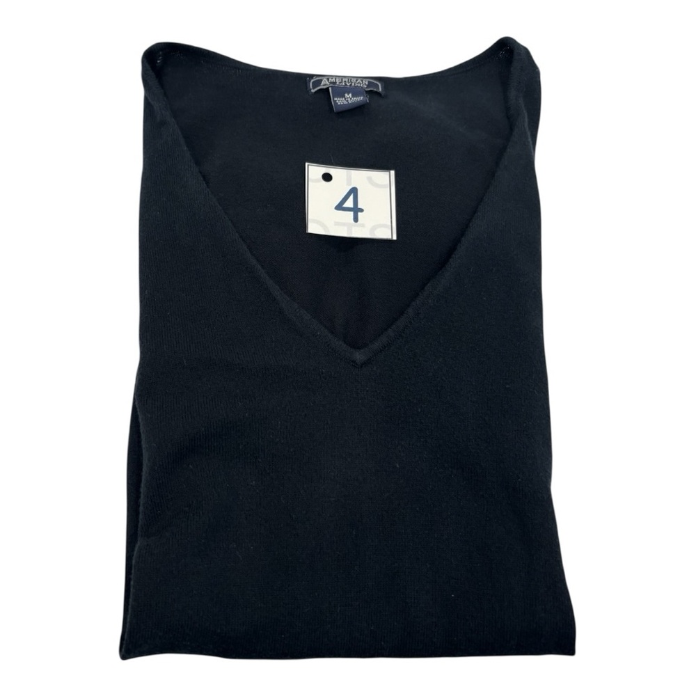 Navy Blue Medium Ruffle Sleeve V-Neck Flutter Sleeve Sweater - Picture 2 of 6